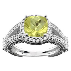 4.10 CTW Lemon Quartz & Diamond Ring 10K White Gold - REF-42W4F