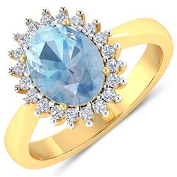 Natural 2.29 CTW Aquamarine & Diamond Ring 14K Yellow Gold - REF-45M2T