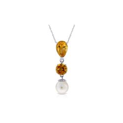 Genuine 5.25 ctw Citrine & Pearl Necklace 14KT White Gold - REF-25P9H