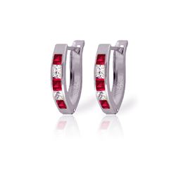 Genuine 1.26 ctw Ruby & White Topaz Earrings 14KT White Gold - REF-26F2Z