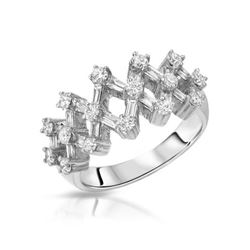 Natural 1.14 CTW Diamond & Baguette Ring 18K White Gold - REF-166W5H