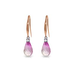 Genuine 4.6 ctw Pink Topaz & Diamond Earrings 14KT Rose Gold - REF-28H8X