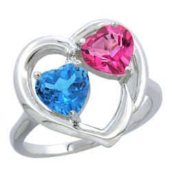 2.61 CTW Diamond, Swiss Blue Topaz & Pink Topaz Ring 10K White Gold - REF-23R7H