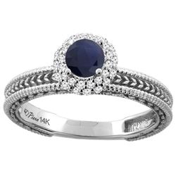 0.85 CTW Blue Sapphire & Diamond Ring 14K White Gold - REF-89Y5V