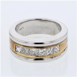 Natural 1.08 CTW Princess Diamond Band Ring W=8MM 14K Gold - REF-251F3M