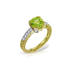 Genuine 1.80 ctw Peridot & Diamond Ring 14KT Yellow Gold - REF-98P3H