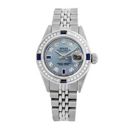 Rolex Pre-owned 26mm Womens Custom Blue Stainless Steel