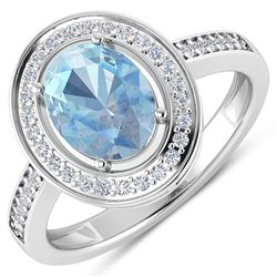 Natural 1.62 CTW Aquamarine & Diamond Ring 14K White Gold - REF-59M8T