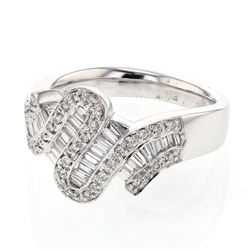 Natural 0.62 CTW Baguette & Diamond Ring 18K White Gold - REF-133F2M