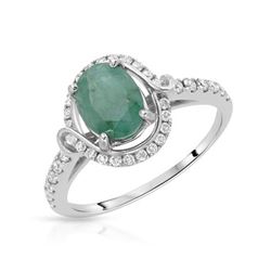 Natural 1.51 CTW Emerald & Diamond Ring 14K White Gold - REF-60W3H