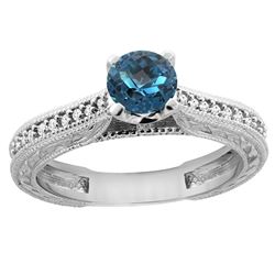 0.71 CTW London Blue Topaz & Diamond Ring 14K White Gold - REF-53F3N