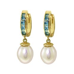 Genuine 9.3 ctw Blue Topaz & Pearl Earrings 14KT Yellow Gold - REF-44N4R