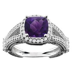 4.10 CTW Amethyst & Diamond Ring 14K White Gold - REF-55H3M