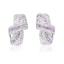 Natural 2.93 CTW Pink Sapphire & Diamond Earrings 18K White Gold - REF-215F3M