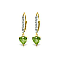 Genuine 3.55 ctw Peridot & Diamond Earrings 14KT Yellow Gold - REF-62K2V