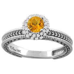 0.67 CTW Citrine & Diamond Ring 14K White Gold - REF-53R3H