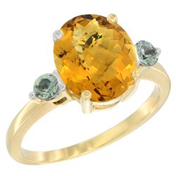 2.64 CTW Quartz & Green Sapphire Ring 10K Yellow Gold - REF-23M7K