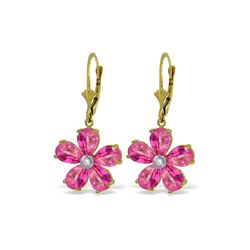 Genuine 4.43 ctw Pink Topaz & Diamond Earrings 14KT Yellow Gold - REF-51V2W