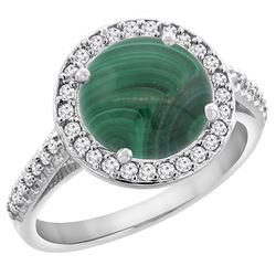 5.34 CTW Malachite & Diamond Ring 14K White Gold - REF-54M7A