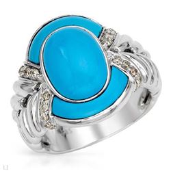 Natural 0.19 CTW Turquoise & Diamond Ring W=17MM 14K Gold - REF-109F8M