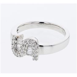 Natural 0.38 CTW Diamond & Baguette Ring 18K White Gold - REF-85W5H