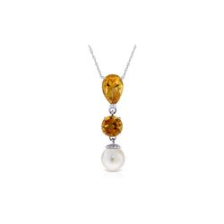 Genuine 5.25 ctw Citrine & Pearl Necklace 14KT White Gold - REF-25P9H