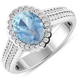 Natural 1.82 CTW Aquamarine & Diamond Ring 14K White Gold - REF-70X9K