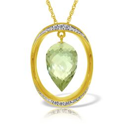 Genuine 9.6 ctw Green Amethyst & Diamond Necklace 14KT Yellow Gold - REF-109N6R