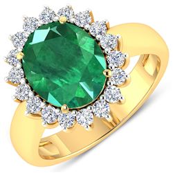 Natural 3.68 CTW Zambian Emerald & Diamond Ring 14K Yellow Gold - REF-157X3K