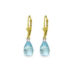 Genuine 4.6 ctw Blue Topaz & Diamond Earrings 14KT Yellow Gold - REF-30R2P