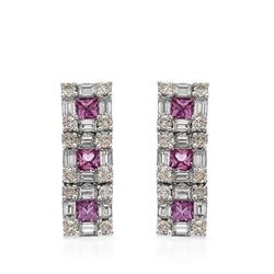 Natural 3.43 CTW Pink Sapphire & Baguette Earring 14K White Gold - REF-234F2M