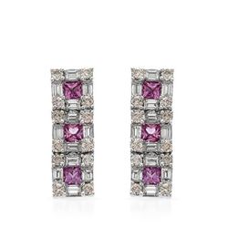 Natural 3.43 CTW Pink Sapphire & Baguette Earring 14K White Gold - REF-234F2M