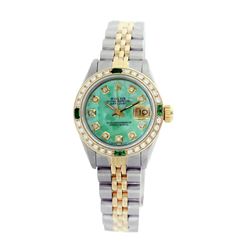 Rolex Pre-owned 26mm Womens Custom Green MOP Two Tone