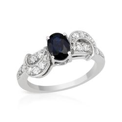 Natural 1.19 CTW Sapphire & Diamond Ring 18K White Gold - REF-83T7X