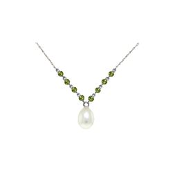 Genuine 5 ctw Pearl & Peridot Necklace 14KT White Gold - REF-25W4Y