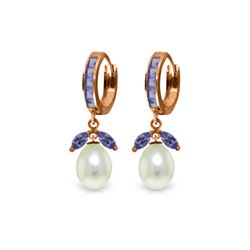 Genuine 10.30 ctw Tanzanite & Pearl Earrings 14KT Rose Gold - REF-71Y3F