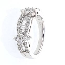 Natural 1.07 CTW Diamond Ring 14K White Gold - REF-144T2X