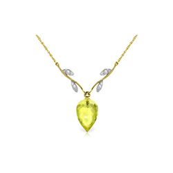 Genuine 9.02 ctw Lemon Quartz & Diamond Necklace 14KT Yellow Gold - REF-33K2V