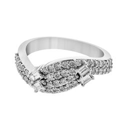 Natural 0.73 CTW Diamond & Baguette Ring 14K White Gold - REF-86N4Y