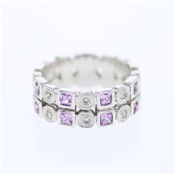 Natural 0.90 CTW Pink Sapphire & Diamond Ring 14K White Gold - REF-71F3M