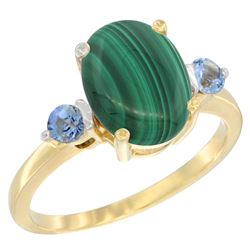 2.99 CTW Malachite & Blue Sapphire Ring 10K Yellow Gold - REF-22N4Y