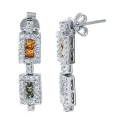 Natural 1.45 CTW Multi-Sapphire & Diamond Earrings 14K White Gold - REF-76F5M