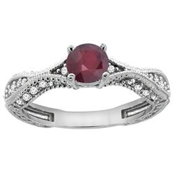 0.85 CTW Ruby & Diamond Ring 14K White Gold - REF-68H3M