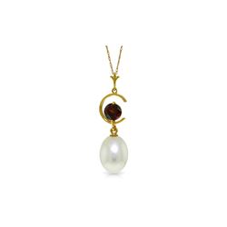 Genuine 4.5 ctw Pearl & Garnet Necklace 14KT Yellow Gold - REF-20N5R