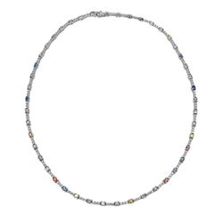 Natural 6 CTW Multi-Sapphire & Diamond Necklace 14K White Gold - REF-278T3X