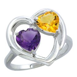 2.61 CTW Diamond, Amethyst & Citrine Ring 10K White Gold - REF-23M7K