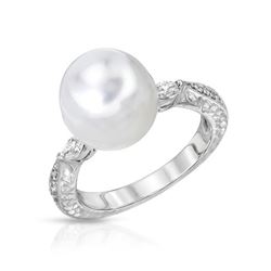 Natural 8.87 CTW Pearl & Marquise Ring 14K White Gold - REF-67W5H