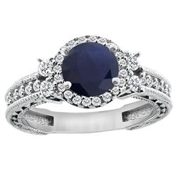 1.46 CTW Blue Sapphire & Diamond Ring 14K White Gold - REF-177W3F