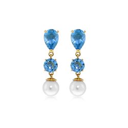 Genuine 10.50 ctw Blue Topaz & Pearl Earrings 14KT Yellow Gold - REF-40R9P