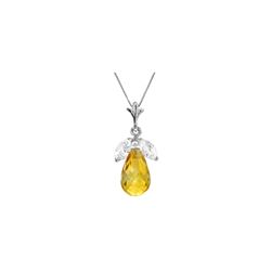 Genuine 7.2 ctw Citrine & White Topaz Necklace 14KT White Gold - REF-30N5R